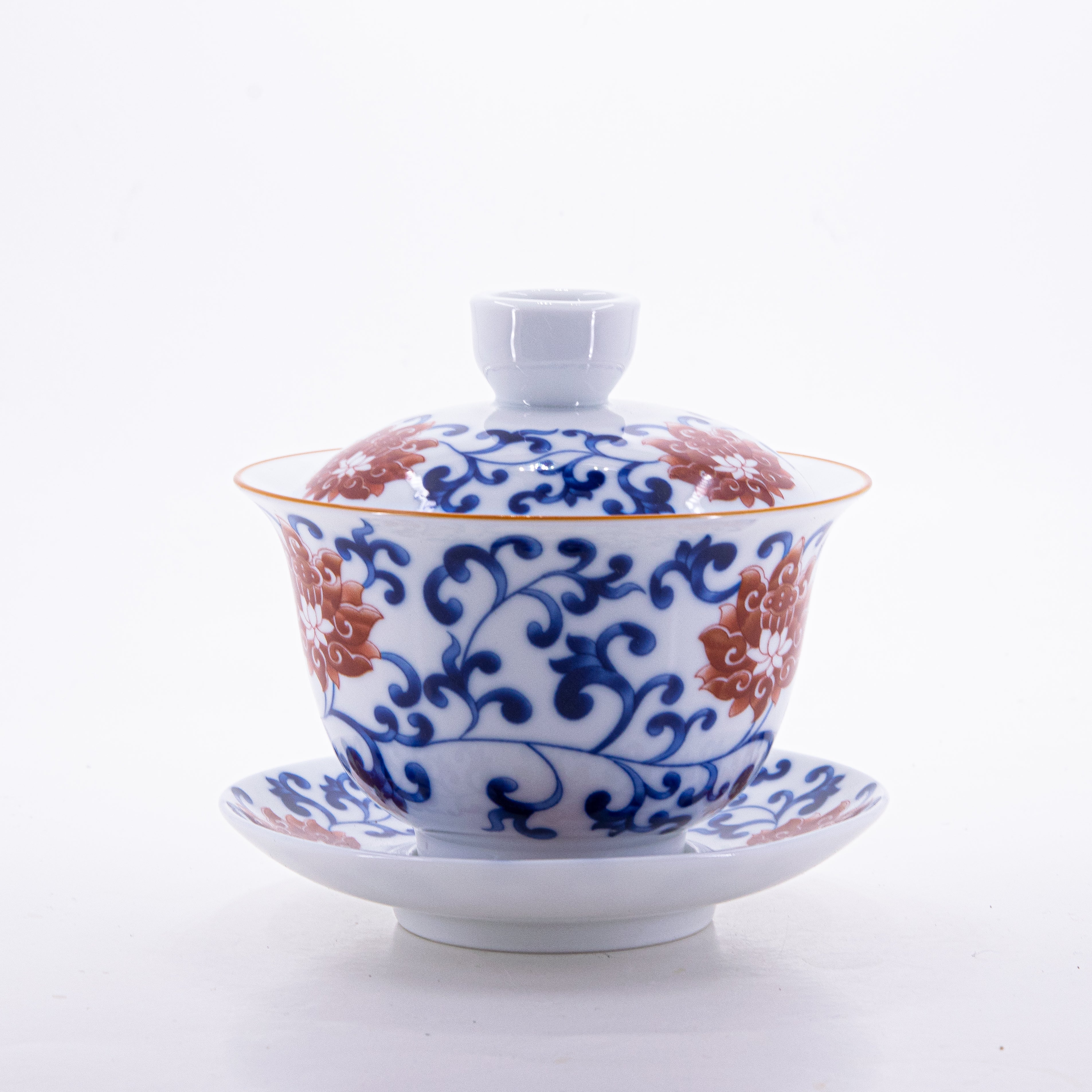 Brow Rim Blue and White Big Red Flower Porcelain Chan Zhi Lian Design Gaiwan #2a€49.95GaiwanmySiteTEAWAVYTEAWAVY